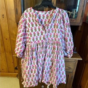 Floral V-Neck Mini Dress in Pink and Green